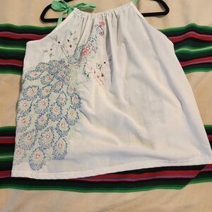 Vintage Cotton Material Embroidered Peacock Halter Top
